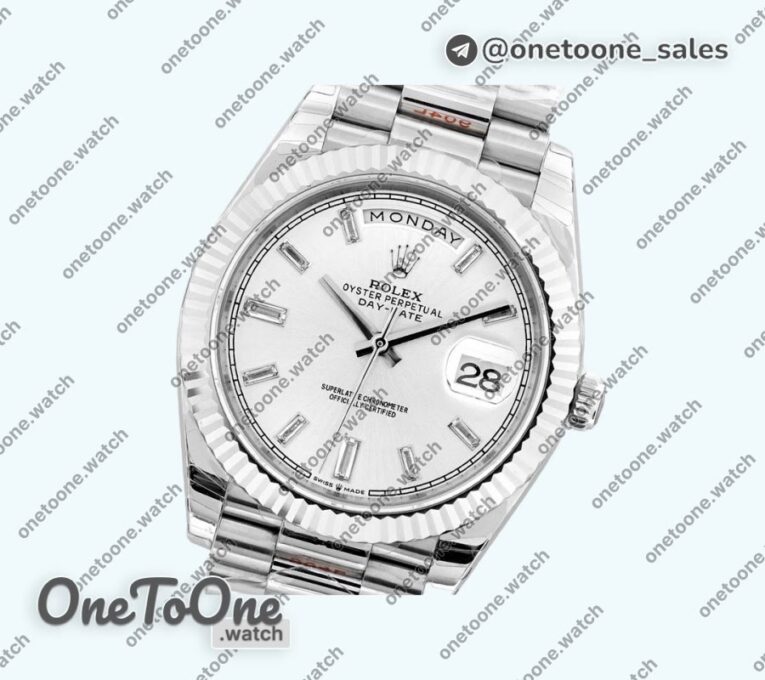 Реплика часов Rolex Day Date 40mm Stainless steel Top-tier Копия один в один Diamands Marker Black&Silver Dials Stainless steel Bracelet