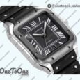 Реплика часов Cartier Santos de Cartier Stainless steel/DLC Bezel Top-tier Копия один в один Black&Grey Dial Stainless steel SmartLinks Rubber MIYOTA 9015
