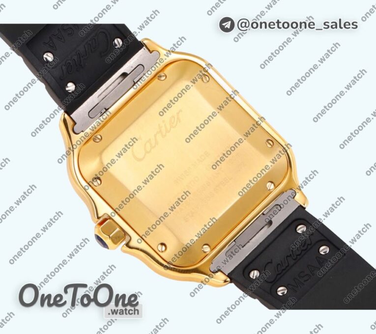 Реплика часов Cartier Santos de Cartier Yellow gold Top-tier Копия один в один White Dial Stainless steel SmartLinks Rubber MIYOTA 9015
