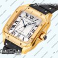 Реплика часов Cartier Santos de Cartier Yellow gold Top-tier Копия один в один White Dial Stainless steel SmartLinks Rubber MIYOTA 9015