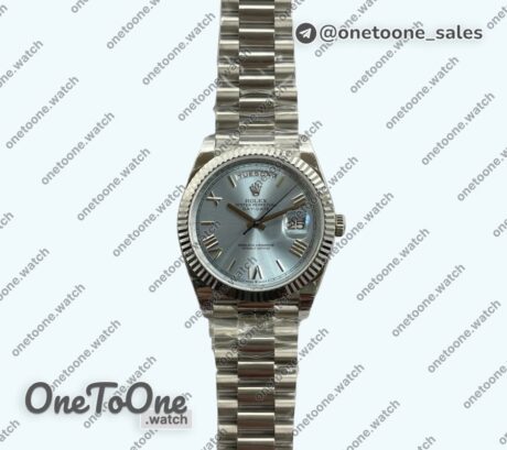 Реплика часов Rolex DayDate 40mm 228239 Увеличенный вес Stainless steel/tungsten Ice Blue Dial Roman Markers President Bracelet G