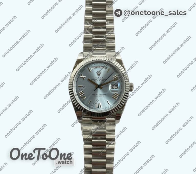 Реплика часов Rolex DayDate 40mm 228239 Увеличенный вес Stainless steel/tungsten Ice Blue Dial Roman Markers President Bracelet G