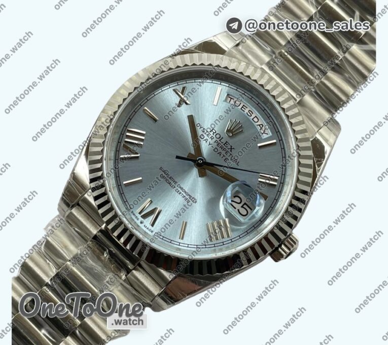 Реплика часов Rolex DayDate 40mm 228239 Увеличенный вес Stainless steel/tungsten Ice Blue Dial Roman Markers President Bracelet G
