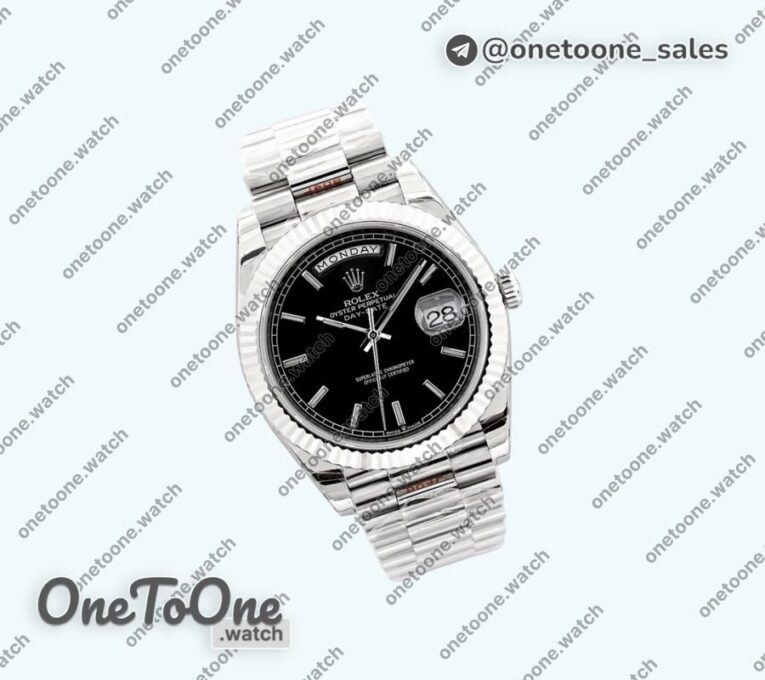 Реплика часов Rolex Day Date 40mm Stainless steel Top-tier Копия один в один Stick Marker Black Dial Stainless steel Bracelet