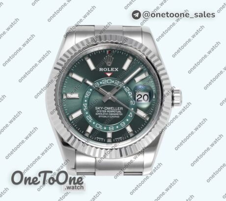 Реплика часов Rolex Sky-Dweller 326934 904L Stainless steel Top-tier Копия один в один Green Dial on Stainless steel Bracelet Asian 2824