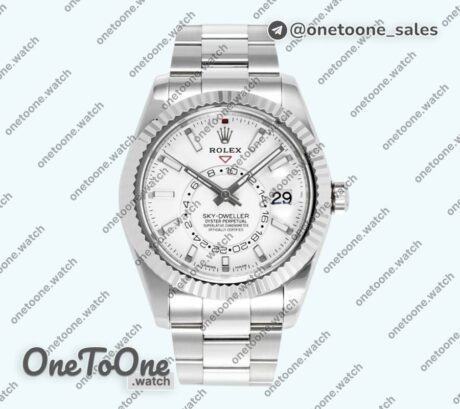 Реплика часов Rolex Sky-Dweller 326934 904L Stainless steel Top-tier Копия один в один White Dial on Stainless steel Bracelet Asian 2824