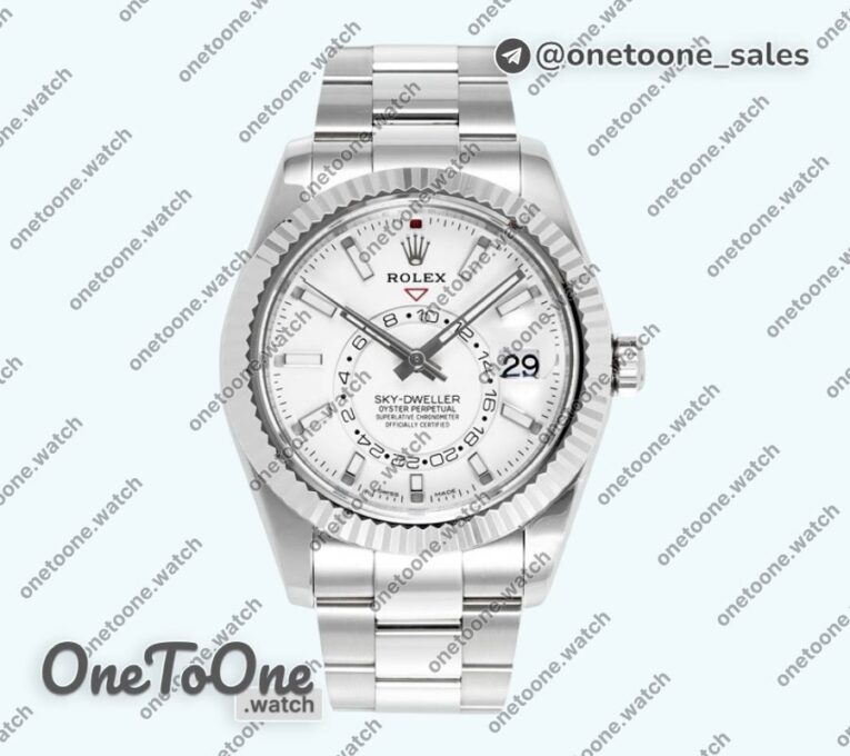 Реплика часов Rolex Sky-Dweller 326934 904L Stainless steel Top-tier Копия один в один White Dial on Stainless steel Bracelet Asian 2824
