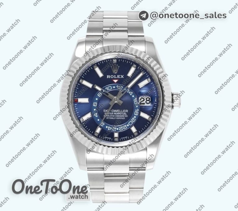 Реплика часов Rolex Sky-Dweller 326934 904L Stainless steel Top-tier Копия один в один Blue Dial on Stainless steel Bracelet Asian 2824