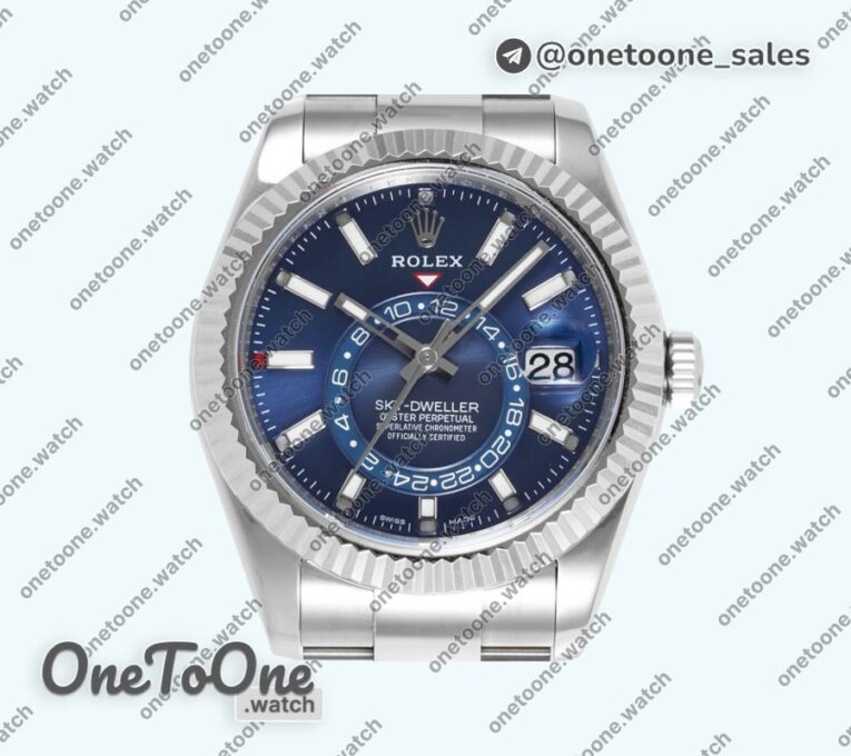 Реплика часов Rolex Sky-Dweller 326934 904L Stainless steel Top-tier Копия один в один Blue Dial on Stainless steel Bracelet Asian 2824