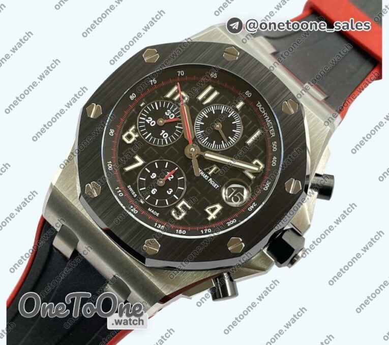 Реплика часов Audemars Piguet Royal Oak Offshore 26740 "Dark Knight" Top-tier Копия один в один Black Dial on Black/Red Rubber Strap