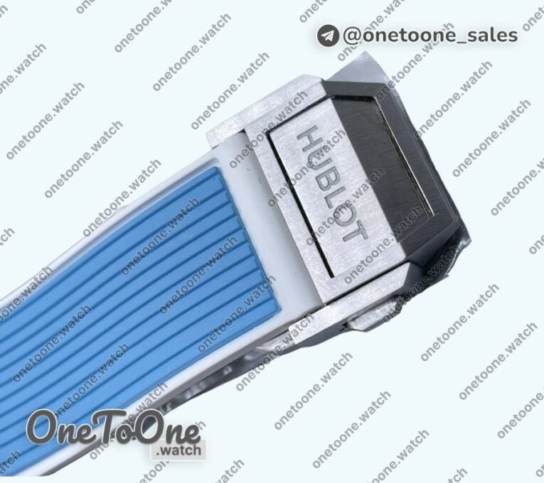 Реплика часов Hublot Hublot Big Bang Unico Blue/White Ceramic Top-tier Копия один в один Skeleton Dial on Blue/White Rubber Strap