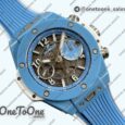 Реплика часов Hublot Hublot Big Bang Unico Blue/White Ceramic Top-tier Копия один в один Skeleton Dial on Blue/White Rubber Strap