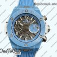 Реплика часов Hublot Hublot Big Bang Unico Blue/White Ceramic Top-tier Копия один в один Skeleton Dial on Blue/White Rubber Strap