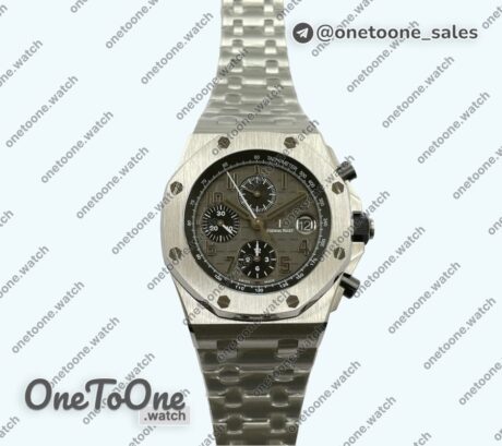 Реплика часов Audemars Piguet ROO Chronograph Stainless steel/Stainless steel Grey Dial Bracelet 7750 Mod