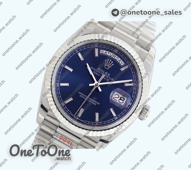 Реплика часов Rolex Day Date 36mm Stainless steel Top-tier Копия один в один Stick Marker Blue Dial Bracelet