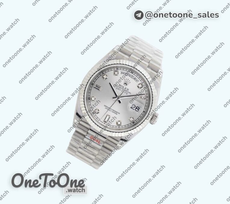 Реплика часов Rolex Day Date 36mm Stainless steel Top-tier Копия один в один Diamonds Marker Silver&Black Dial Bracelet