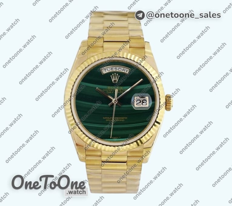 Реплика часов Rolex Day Date 36mm Yellow gold Top-tier Копия один в один Green Dial Bracelet