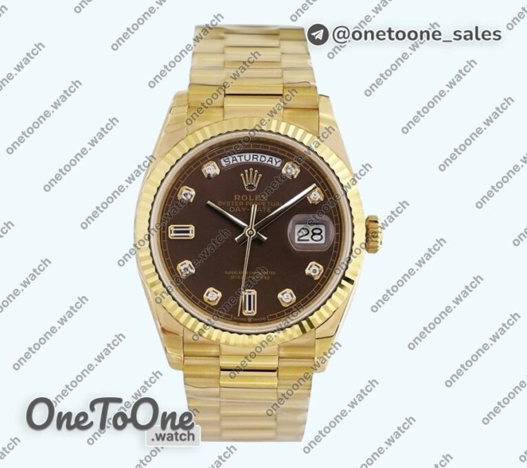 Реплика часов Rolex Day Date 36mm Yellow gold Top-tier Копия один в один Diamonds Marker Brown Dial Bracelet