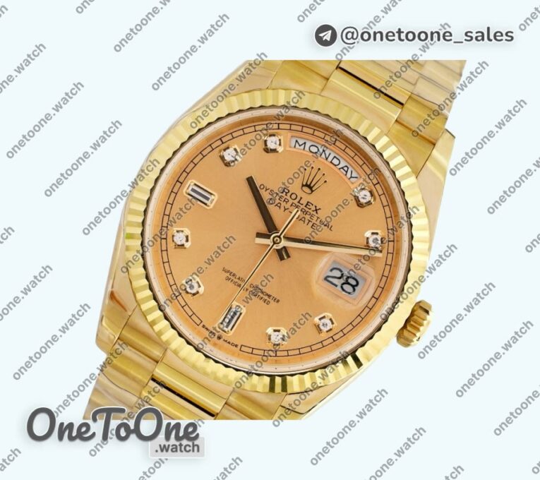 Реплика часов Rolex Day Date 36mm Yellow gold Top-tier Копия один в один Diamonds Marker Gold Dial Bracelet
