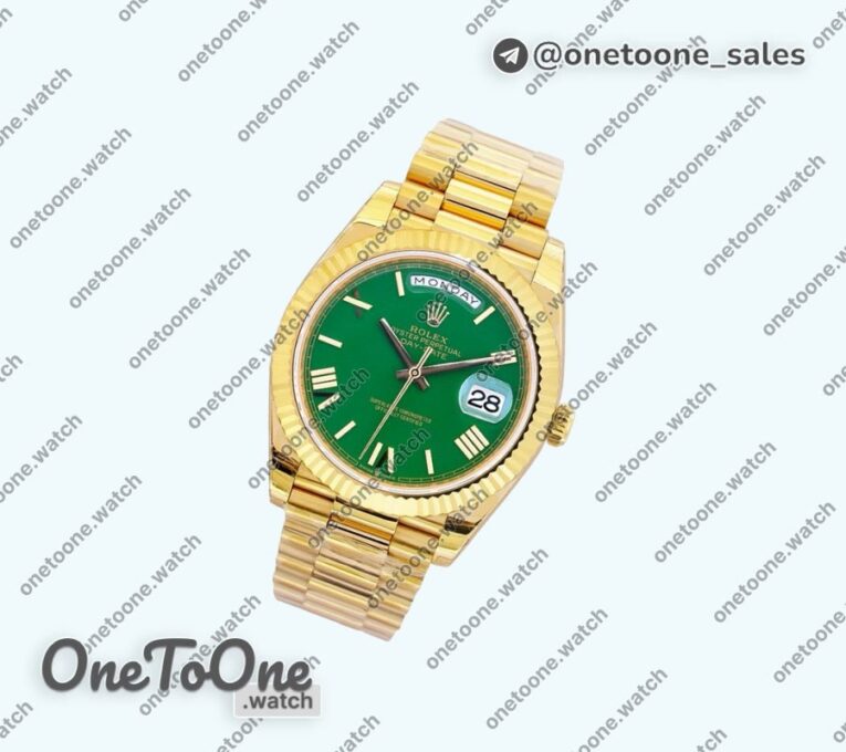Реплика часов Rolex Day Date 40mm Yellow gold Top-tier Копия один в один Roman Marker Green Dial Yellow gold Bracelet