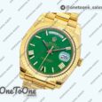 Реплика часов Rolex Day Date 40mm Yellow gold Top-tier Копия один в один Roman Marker Green Dial Yellow gold Bracelet