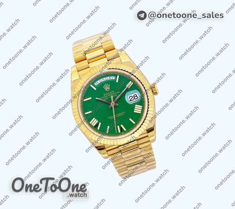 Реплика часов Rolex Day Date 40mm Yellow gold Top-tier Копия один в один Roman Marker Green Dial Yellow gold Bracelet