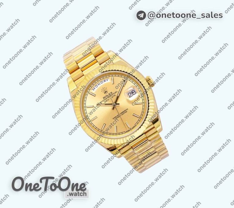 Реплика часов Rolex Day Date 40mm Yellow gold Top-tier Копия один в один Stick Marker Gold Dial Yellow gold Bracelet