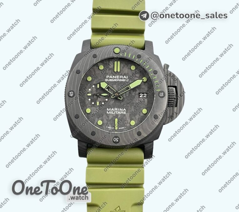 Реплика часов Panerai PAM961 Carbotech 47mm Submersible Top-tier Копия один в один Carbon Dial On Rubber Strap P.9010