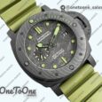 Реплика часов Panerai PAM961 Carbotech 47mm Submersible Top-tier Копия один в один Carbon Dial On Rubber Strap P.9010