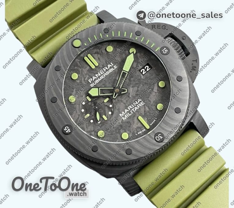Реплика часов Panerai PAM961 Carbotech 47mm Submersible Top-tier Копия один в один Carbon Dial On Rubber Strap P.9010