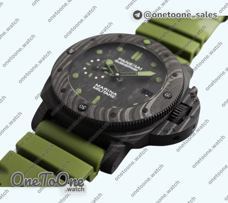 Реплика часов Panerai PAM961 Carbotech 47mm Submersible Top-tier Копия один в один Carbon Dial On Rubber Strap P.9010