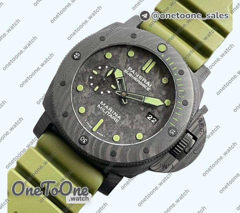 Реплика часов Panerai PAM961 Carbotech 47mm Submersible Top-tier Копия один в один Carbon Dial On Rubber Strap P.9010