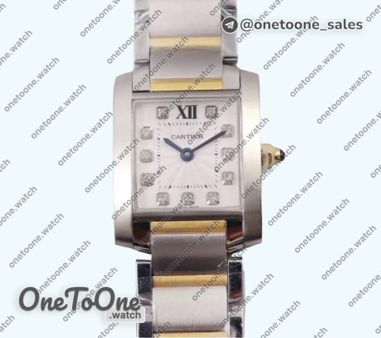 Реплика часов Cartier Tank Francaise Ladies 25mm Stainless steel/Yellow gold Top-tier Копия один в один White Diamonds Dial on Stainless steel Bracelet Ronda Quartz