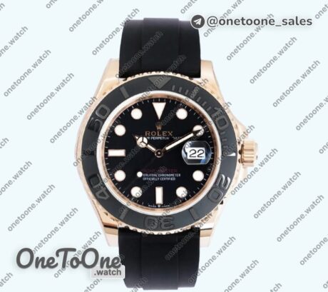 Реплика часов Rolex YachtMaster 126655 40mm Rose gold Case Black Dial Rubber E