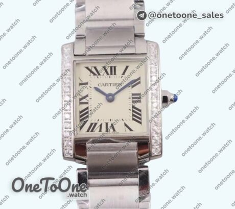 Реплика часов Cartier Tank Francaise Ladies 25mm Diamonds Bezel Stainless steel Top-tier Копия один в один White Dial on Stainless steel Bracelet Ronda Quartz