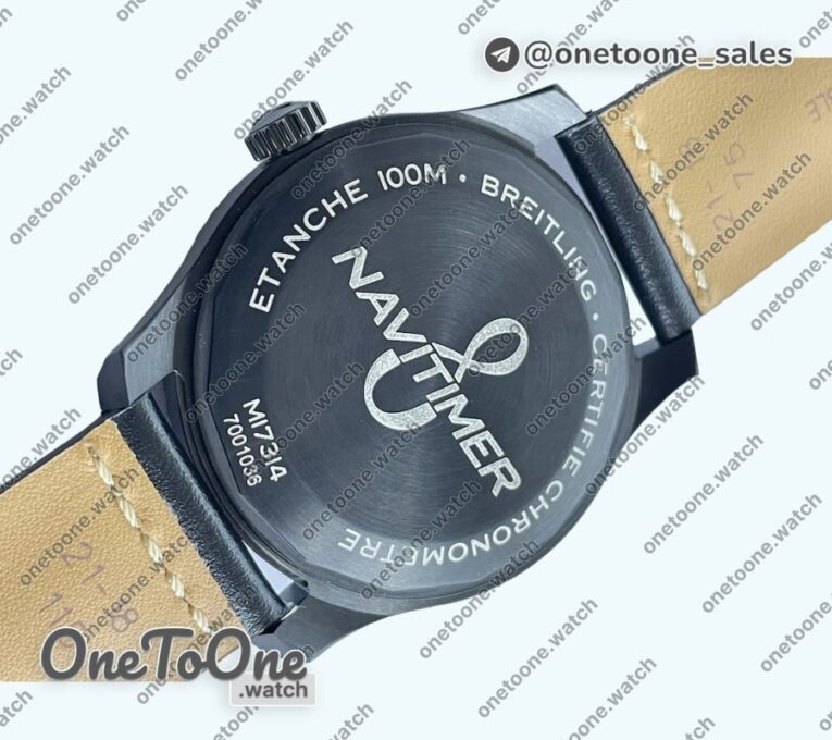 Реплика часов Breitling Navitimer 8 DLC Top-tier Копия один в один Black dial On black leather strap
