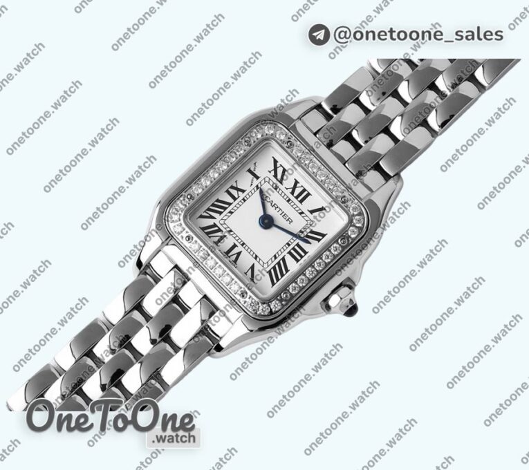 Реплика часов Cartier Panthère Top-tier Копия один в один Stainless steel White Dial Diamonds Bezel on Stainless steel Bracelet Ronda Quartz
