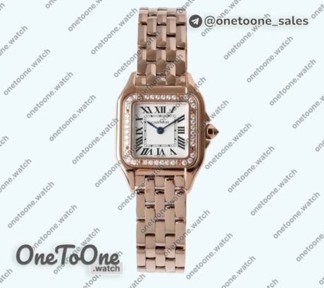 Реплика часов Cartier Panthère Top-tier Копия один в один Rose gold White Dial Diamonds Bezel on Rose gold Bracelet Ronda Quartz