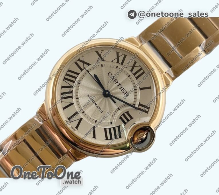 Реплика часов Cartier Balon Bleu Cartier 36mm Rose gold White Textured Dial Roman Bracelet Japan NH55