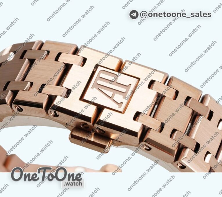 Реплика часов Audemars Piguet Royal Oak Lady 33mm Rose gold Top-tier Копия один в один Rose gold Dial Diamonds Bezel Rose gold Bracelet ETA Quartz