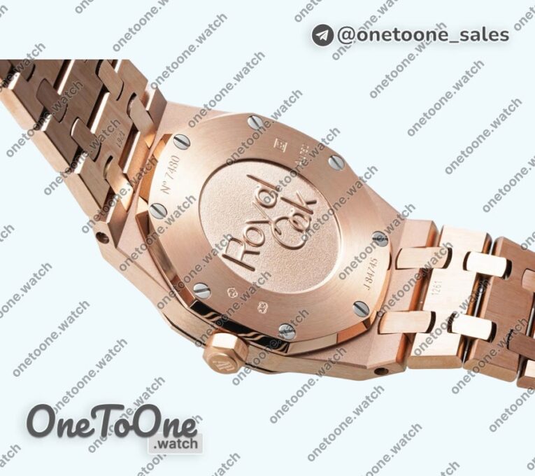 Реплика часов Audemars Piguet Royal Oak Lady 33mm Rose gold Top-tier Копия один в один Rose gold Dial Diamonds Bezel Rose gold Bracelet ETA Quartz