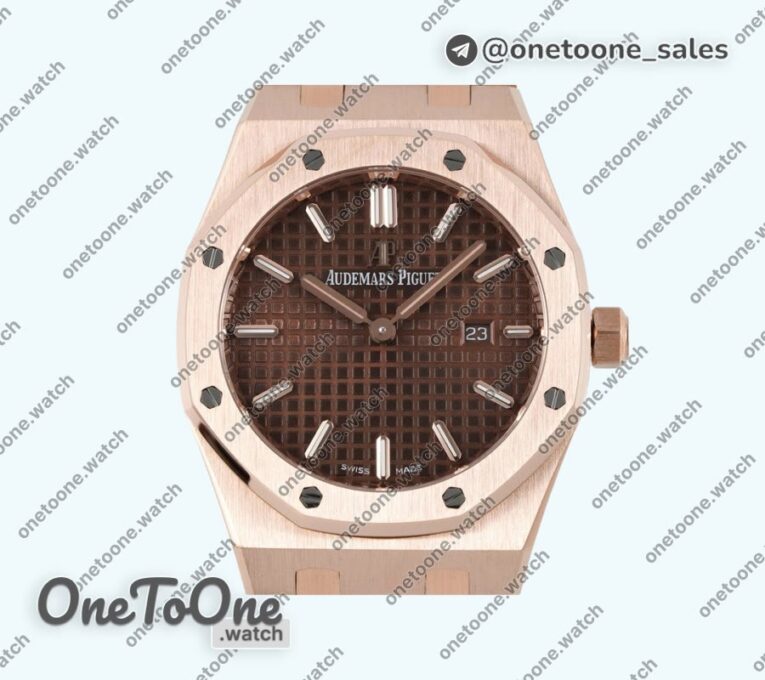 Реплика часов Audemars Piguet Royal Oak Lady 33mm Rose gold Top-tier Копия один в один Brown Dial Rose gold Bracelet ETA Quartz