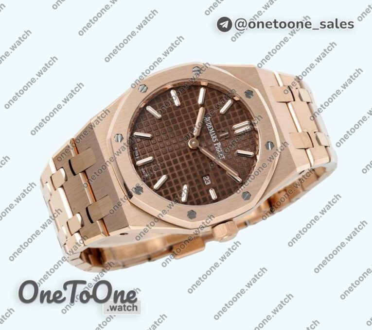 Реплика часов Audemars Piguet Royal Oak Lady 33mm Rose gold Top-tier Копия один в один Brown Dial Rose gold Bracelet ETA Quartz
