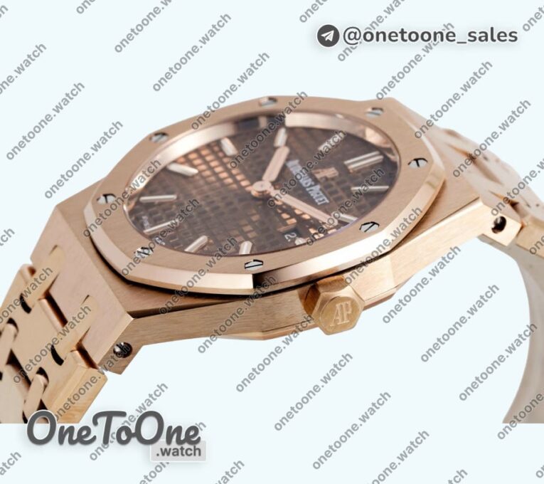 Реплика часов Audemars Piguet Royal Oak Lady 33mm Rose gold Top-tier Копия один в один Brown Dial Rose gold Bracelet ETA Quartz