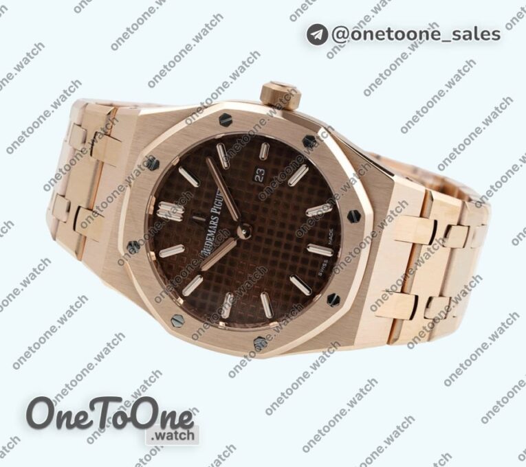 Реплика часов Audemars Piguet Royal Oak Lady 33mm Rose gold Top-tier Копия один в один Brown Dial Rose gold Bracelet ETA Quartz