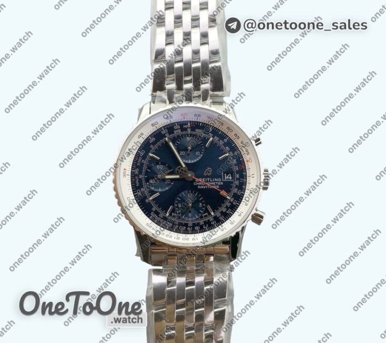 Реплика часов Breitling Navitimer Chronograph 41mm Stainless steel Case Blue Dial Bracelet KOR Asia 7750