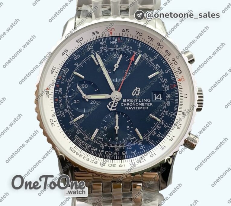 Реплика часов Breitling Navitimer Chronograph 41mm Stainless steel Case Blue Dial Bracelet KOR Asia 7750