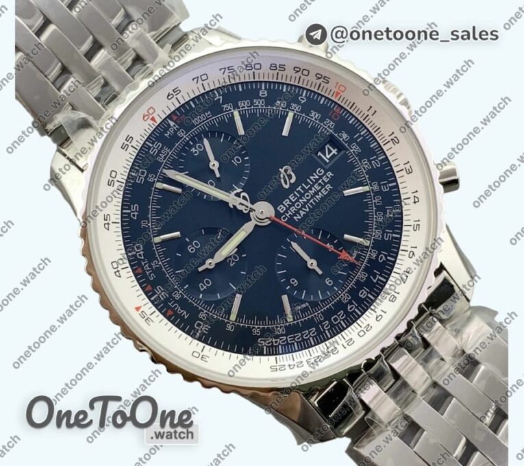 Реплика часов Breitling Navitimer Chronograph 41mm Stainless steel Case Blue Dial Bracelet KOR Asia 7750