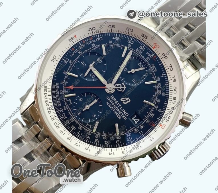 Реплика часов Breitling Navitimer Chronograph 41mm Stainless steel Case Blue Dial Bracelet KOR Asia 7750