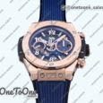 Реплика часов Hublot Hublot Big Bang Unico 42mm Rose gold Top-tier Копия один в один Blue Skeleton Dial on Blue Rubber Strap